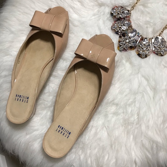 Stuart Weitzman Shoes - Stuart Weitzman Candy Nude Mule Shoes Front Bow